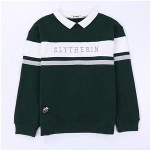 Harry Potter Slytherin Green Striped Quidditch Polo Sweatshirt Sweater Small